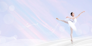 梦幻唯美丽的舞蹈演员音乐符号白色半透明纱巾背景展板健身舞蹈